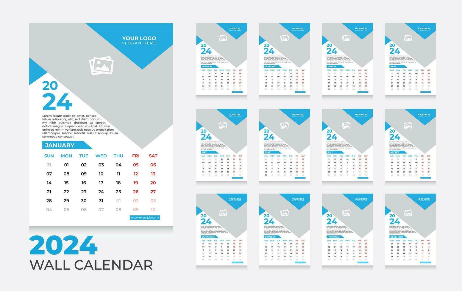 vettore 2024 calendario design modello