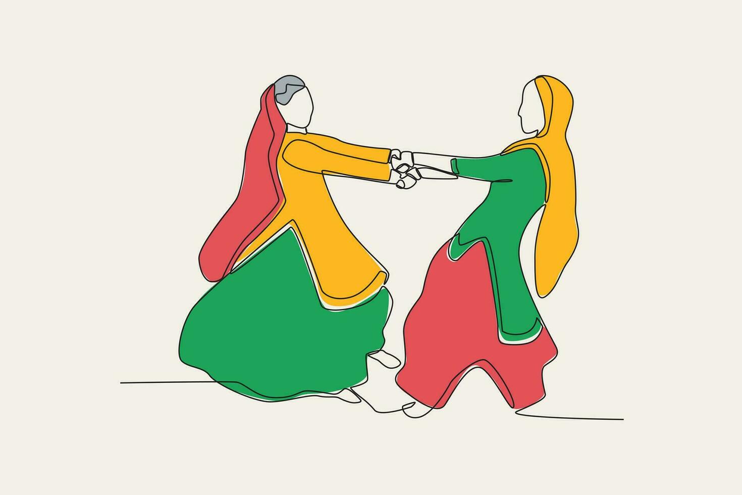 colore illustrazione di Due donne danza nel un' Festival teej vettore