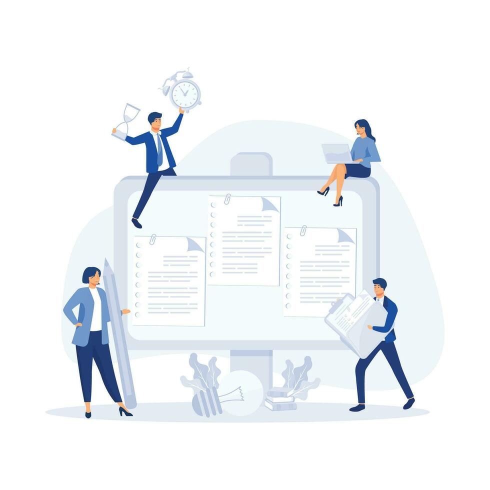 flusso di lavoro organizzazione. ufficio opera e tempo gestione. kanban asse, lavoro di squadra comunicazione processi, agile progetto gestione concetto, piatto vettore moderno illustrazione