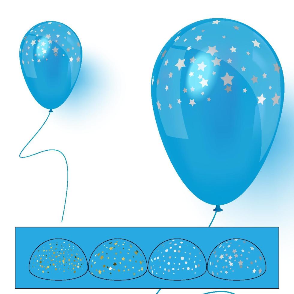 palloncino di elio blu con illustrazione vettoriale coriandoli