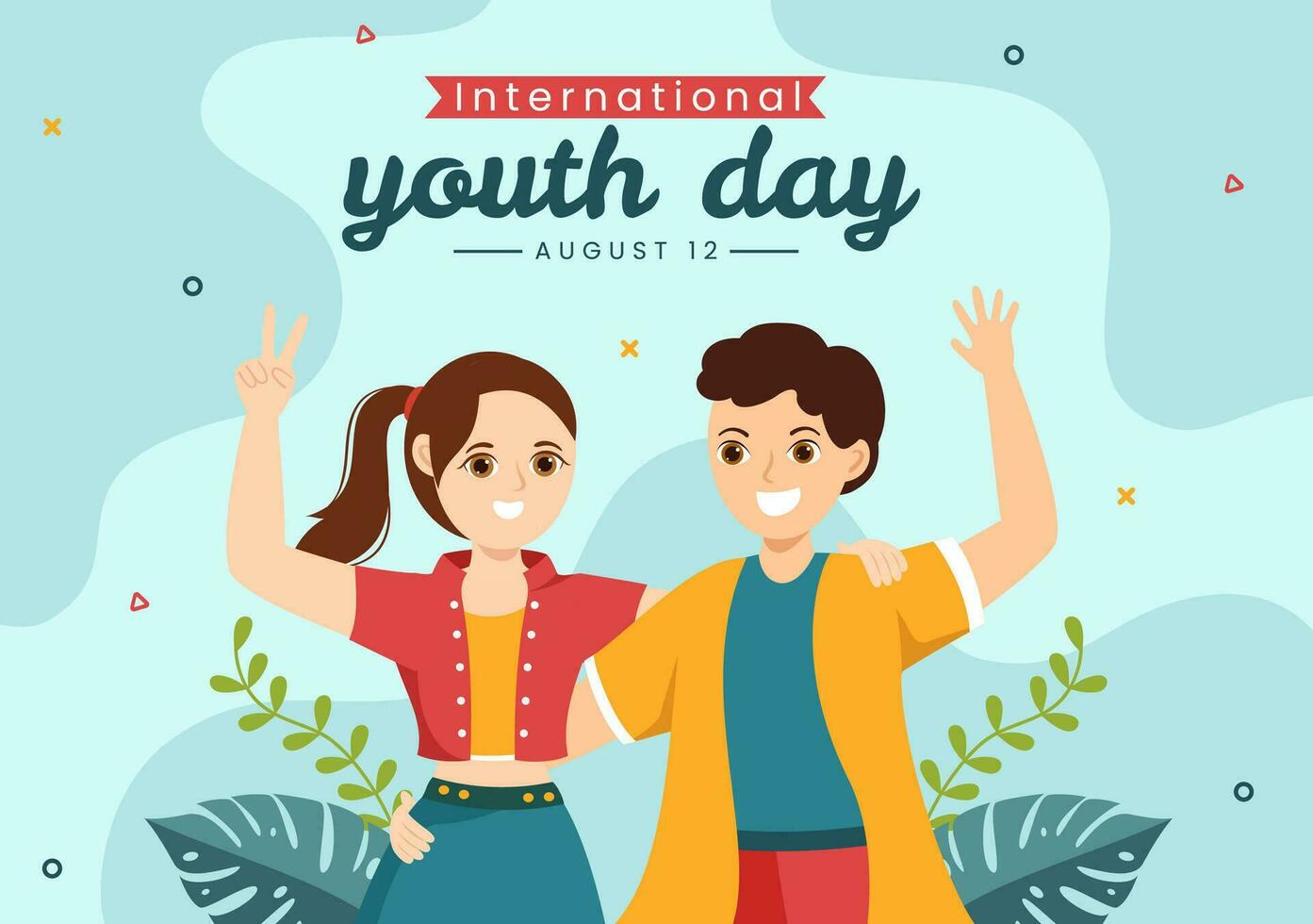 contento internazionale gioventù giorno vettore illustrazione con giovane ragazzi e ragazze solidarieta nel piatto cartone animato mano disegnato carino sfondo modelli