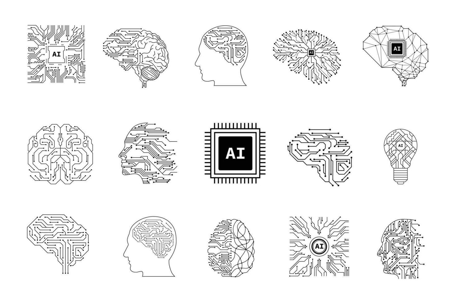 impostato di artificiale intelligenza simbolo. elemento di tecnologia con stampato circuito tavola concetto vettore