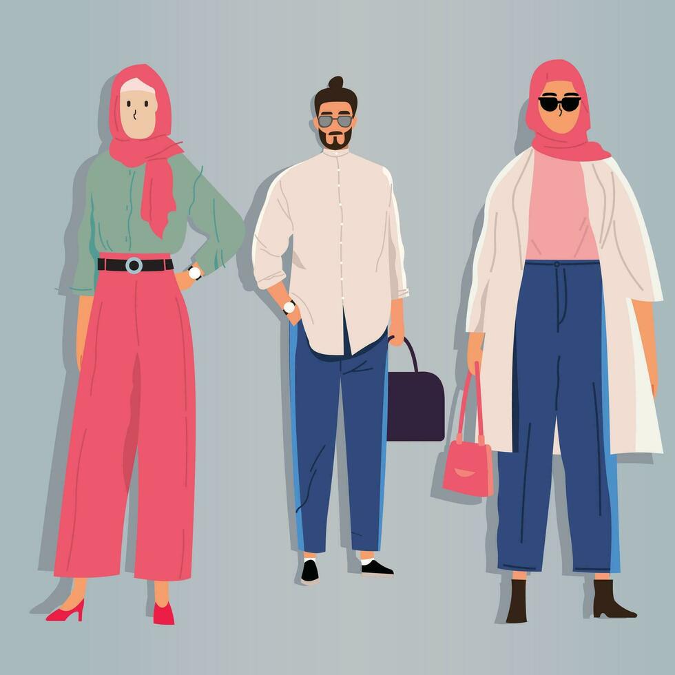 vettore illustrazione di un' collezione di giovane musulmano donne chi siamo alla moda e contemporaneo