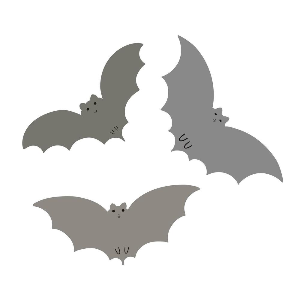 Halloween pipistrello semplice fantasia vettore illustrazione, mano disegnato grigio animale cartone animato spaventoso personaggio per autunno vacanza arredamento elemento, carte, banner