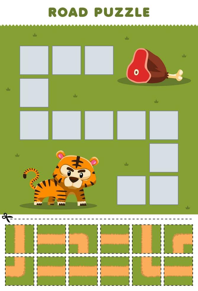 formazione scolastica gioco per bambini strada puzzle Aiuto tigre mossa per Manzo stampabile animale foglio di lavoro vettore