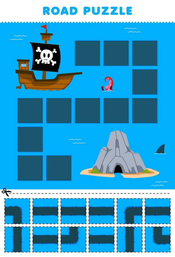 formazione scolastica gioco per bambini strada puzzle Aiuto nave mossa per il isola stampabile pirata foglio di lavoro vettore