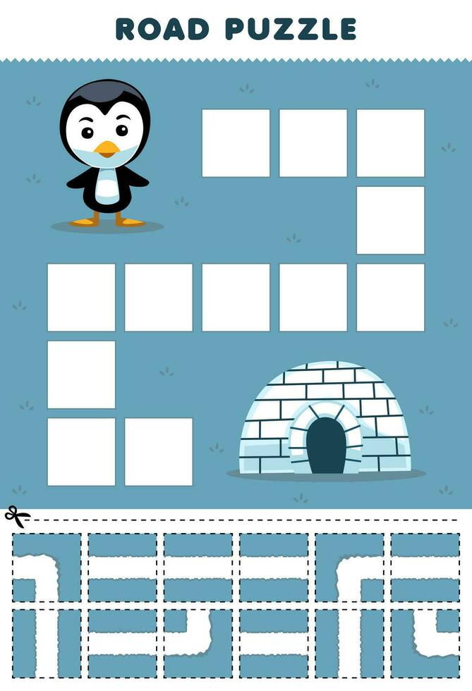 formazione scolastica gioco per bambini strada puzzle Aiuto pinguino mossa per il iglù stampabile inverno foglio di lavoro vettore