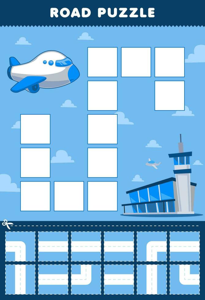 formazione scolastica gioco per bambini strada puzzle Aiuto aereo mossa per aeroporto stampabile mezzi di trasporto foglio di lavoro vettore
