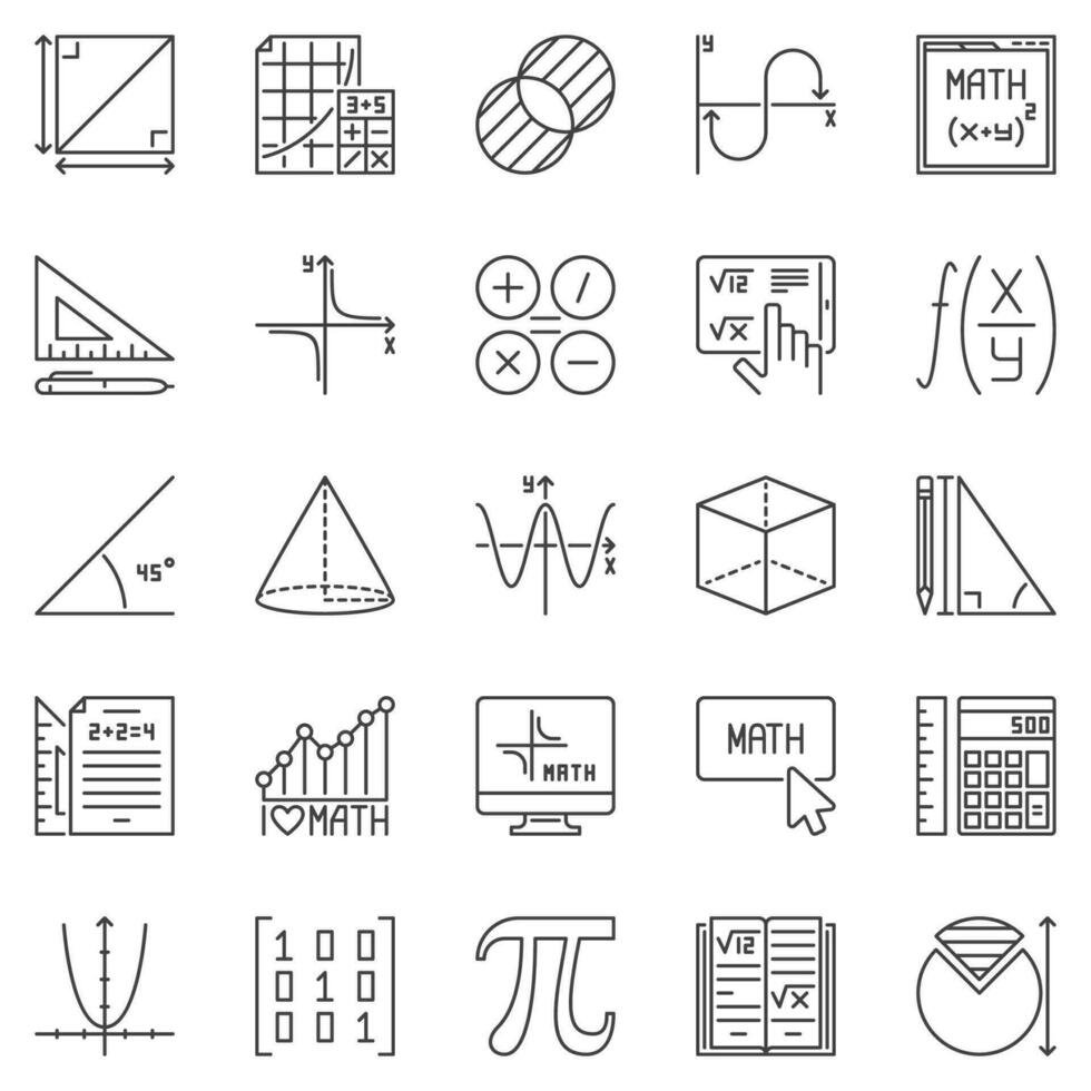 matematica schema icone impostato - matematica e algebra formazione scolastica vettore simboli