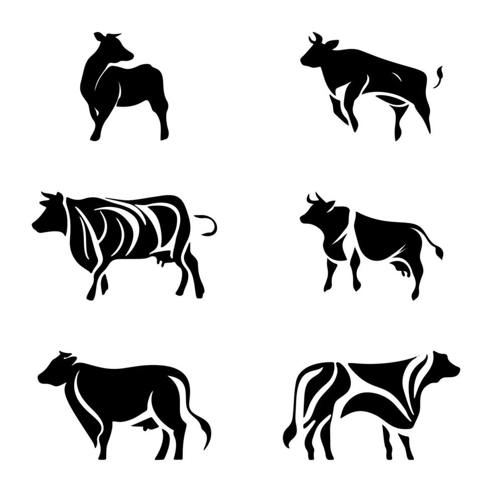 Toro e mucca impostare. isolato su bianca sfondo. vettore