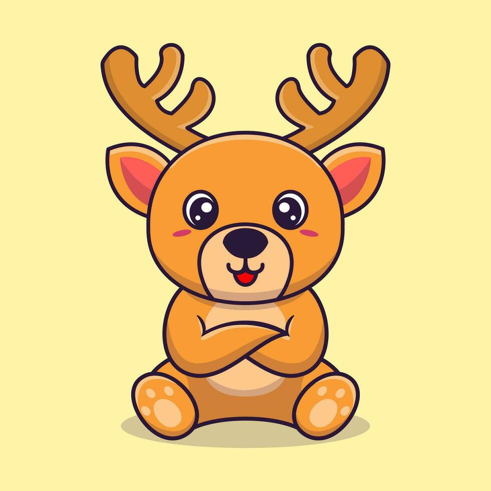 vettore cervo seduta carino creativo kawaii cartone animato portafortuna logo