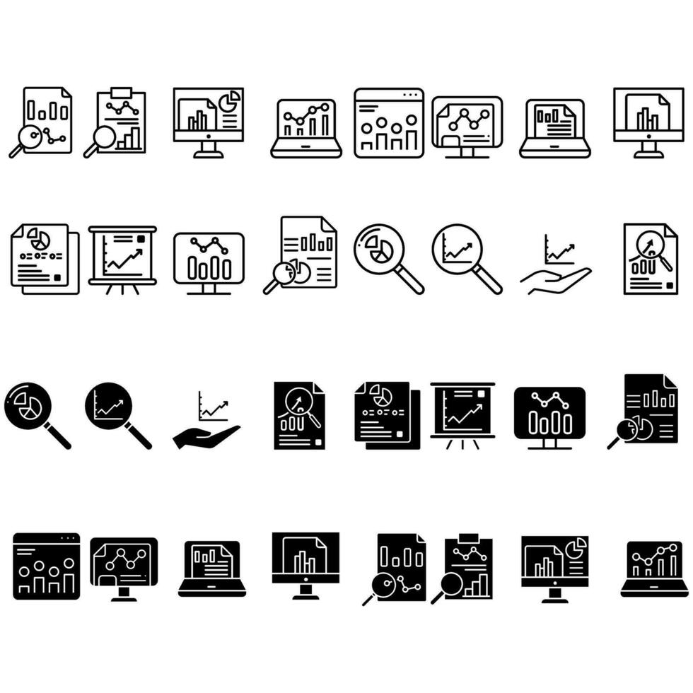 attività commerciale analitica icona vettore impostare. dati analisi illustrazione cartello collezione. dati scienza simbolo. profitto grafico logo.