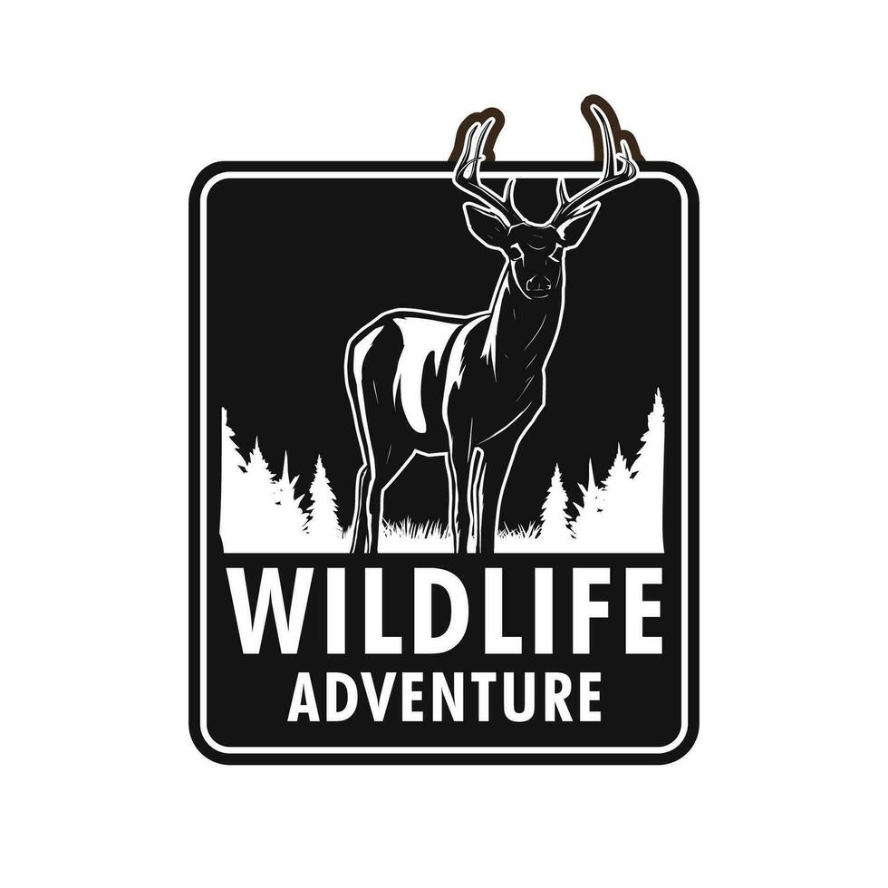 natura avventura emblema con cervo illustrazione vettore