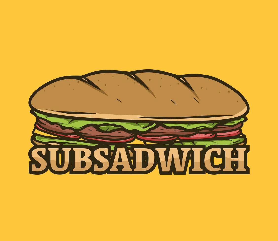 sub Sandwich logo design con formaggio e Manzo vettore