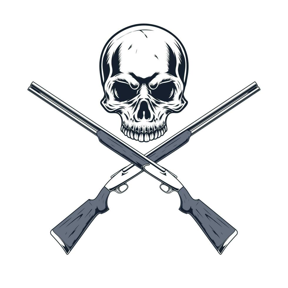 cranio testa e fucile da caccia disegno vettore