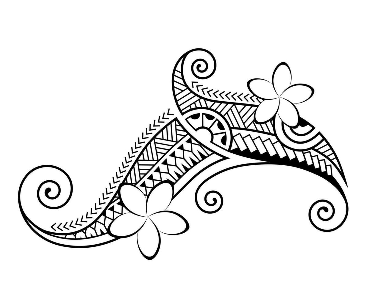 tatuaggio in stile maori. ornamento orientale decorativo etnico con fiori di frangipani plumeria. vettore