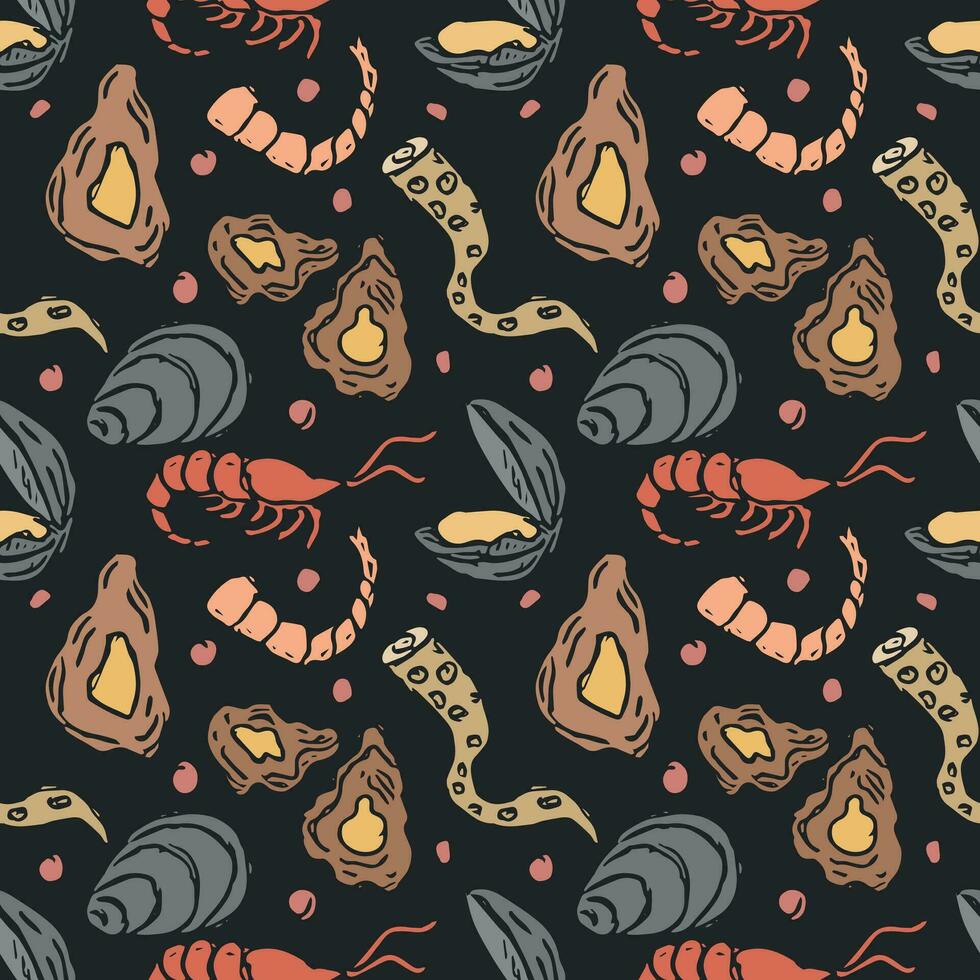 colorato frutti di mare modello. disegnato frutti di mare sfondo vettore