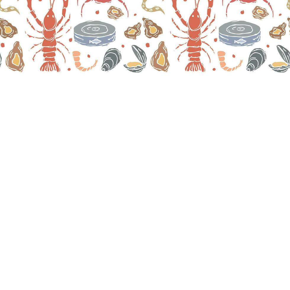 frutti di mare sfondo. disegnato frutti di mare illustrazione con posto per testo vettore