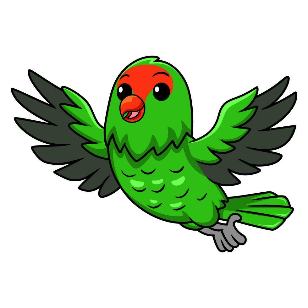 carino nero alato pappagallino verde africano cartone animato volante vettore