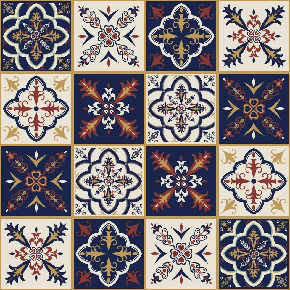 colorato patchwork piastrelle floreale modello Arabo stile. etnico colorato marocchino, portoghese piastrelle senza soluzione di continuità modello. di moda mosaico piastrella adesivi design. uso per casa interno decorazione elementi. vettore