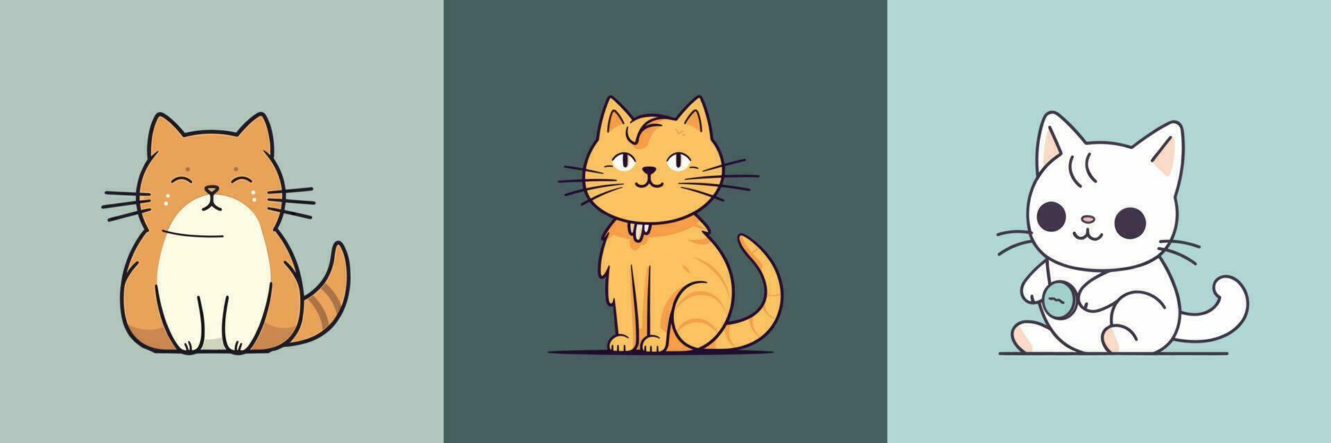 carino gatto kawaii cartone animato gattino Miao gattino illustrazione impostato collezione vettore