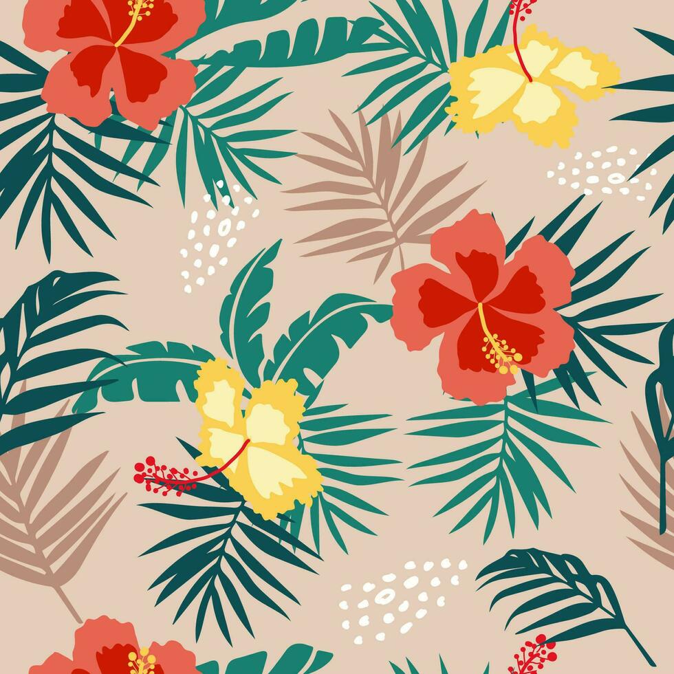 tropicale fiore modello senza soluzione di continuità, silhouette di fioritura, mano disegnato botanico, floreale foglia per primavera e estate volta, naturale ornamenti per tessile, tessuto, sfondo, sfondo design. vettore