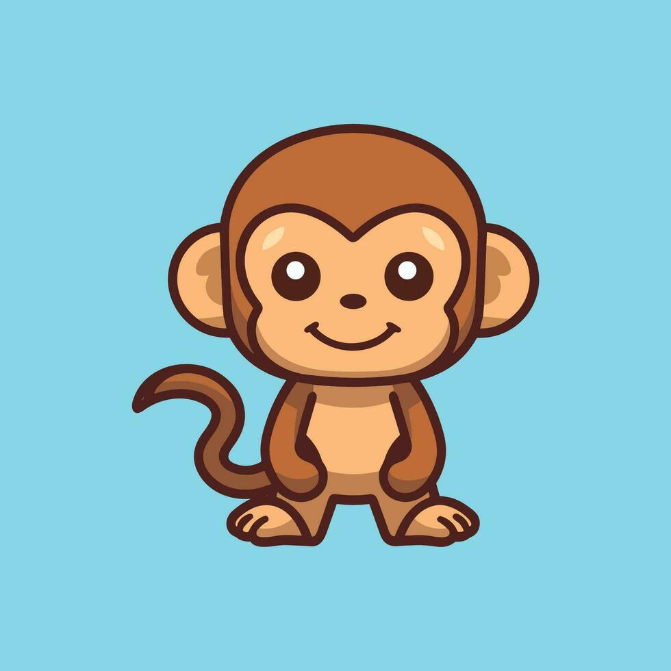 carino cartone animato scimmia in piedi contento vettore illustrazione
