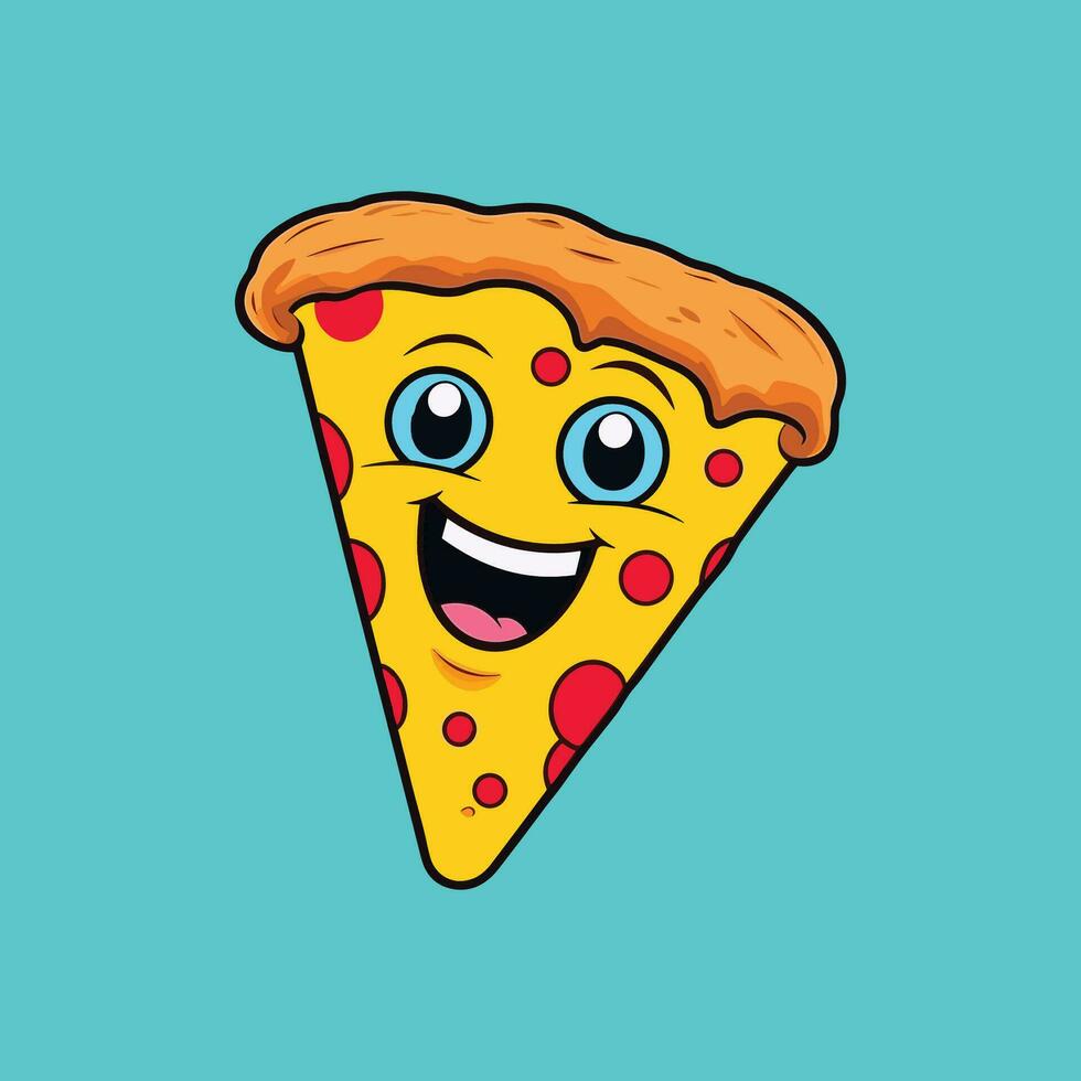 cartone animato illustrazione di un' sorridente Pizza fetta vettore