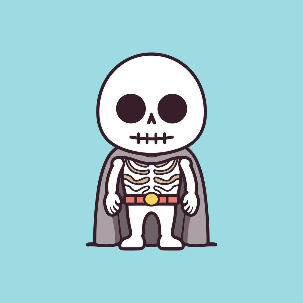 super scheletro kawaii Halloween isolato su blu sfondo vettore