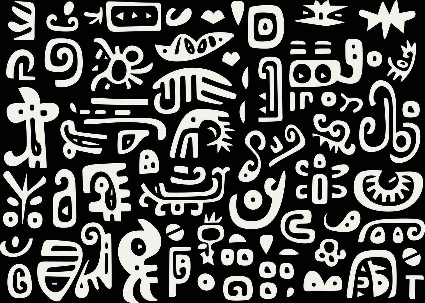astratto modello nel nero e bianca con vario forme e simboli, nel il stile di afrocolombiano temi, forma libera minimalismo, ricco di consistenza, espansivo vettore