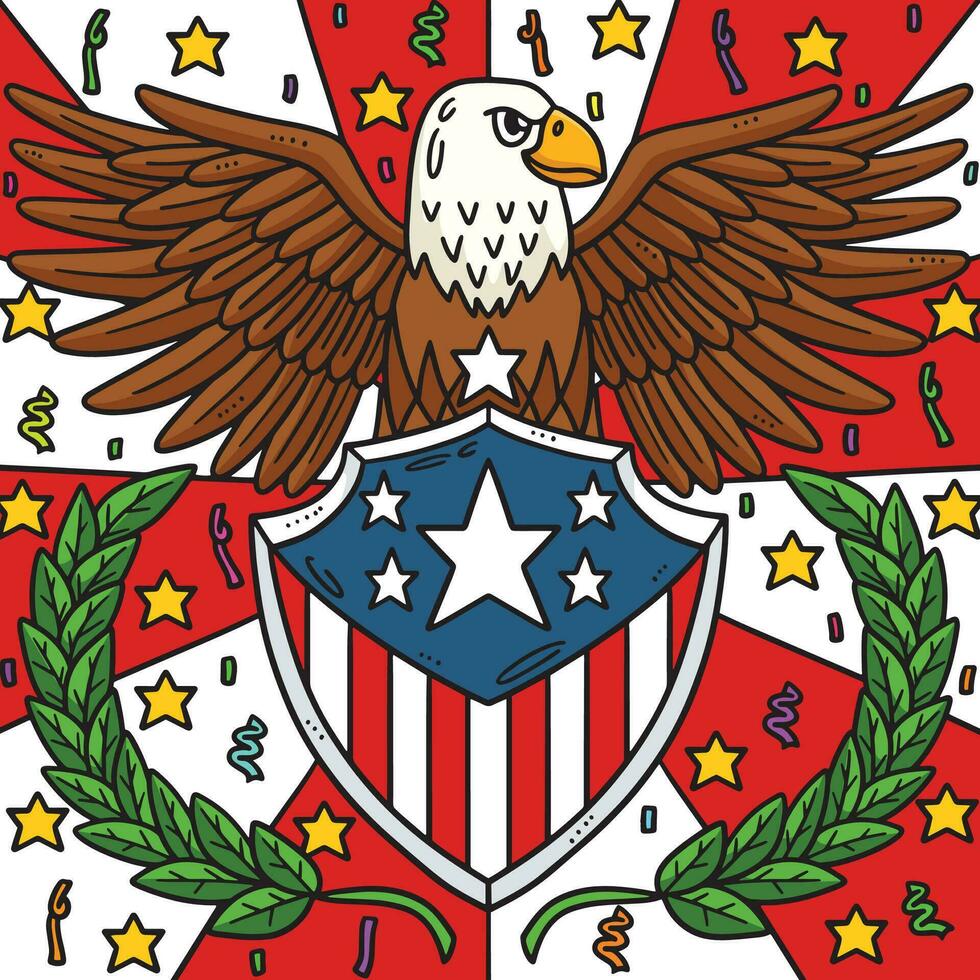 4 ° di luglio americano bandiera aquila distintivo colorato vettore