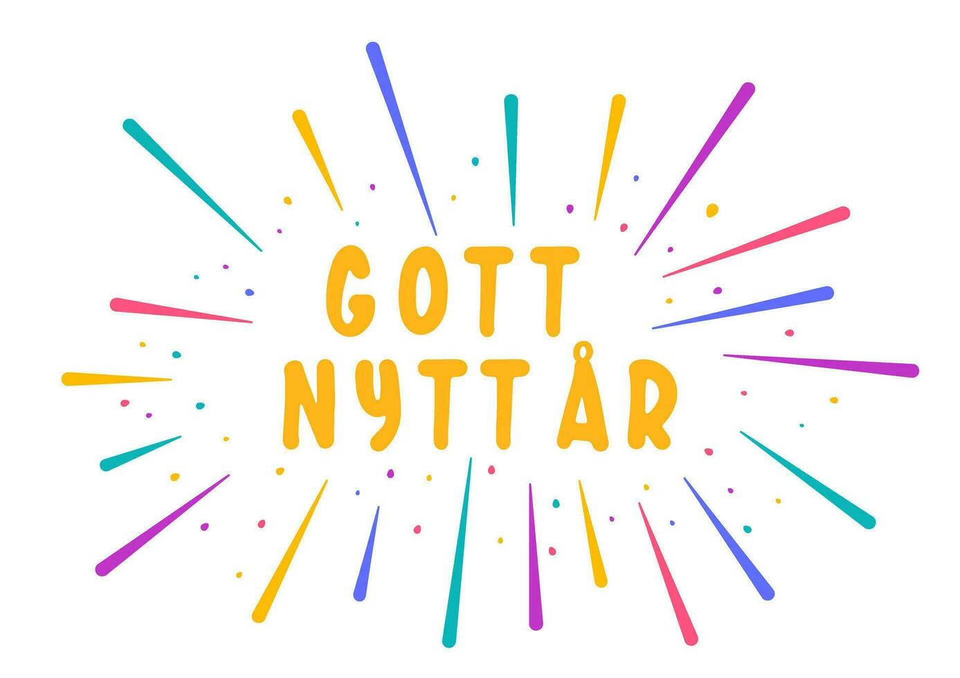 contento nuovo anno lettering nel svedese con colorato fuochi d'artificio vettore