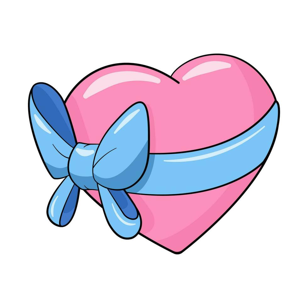 rosa cuore con blu nastro e arco vettore