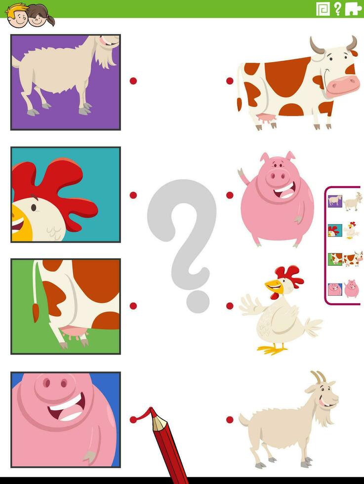 incontro cartone animato azienda agricola animali e ritagli educativo gioco vettore