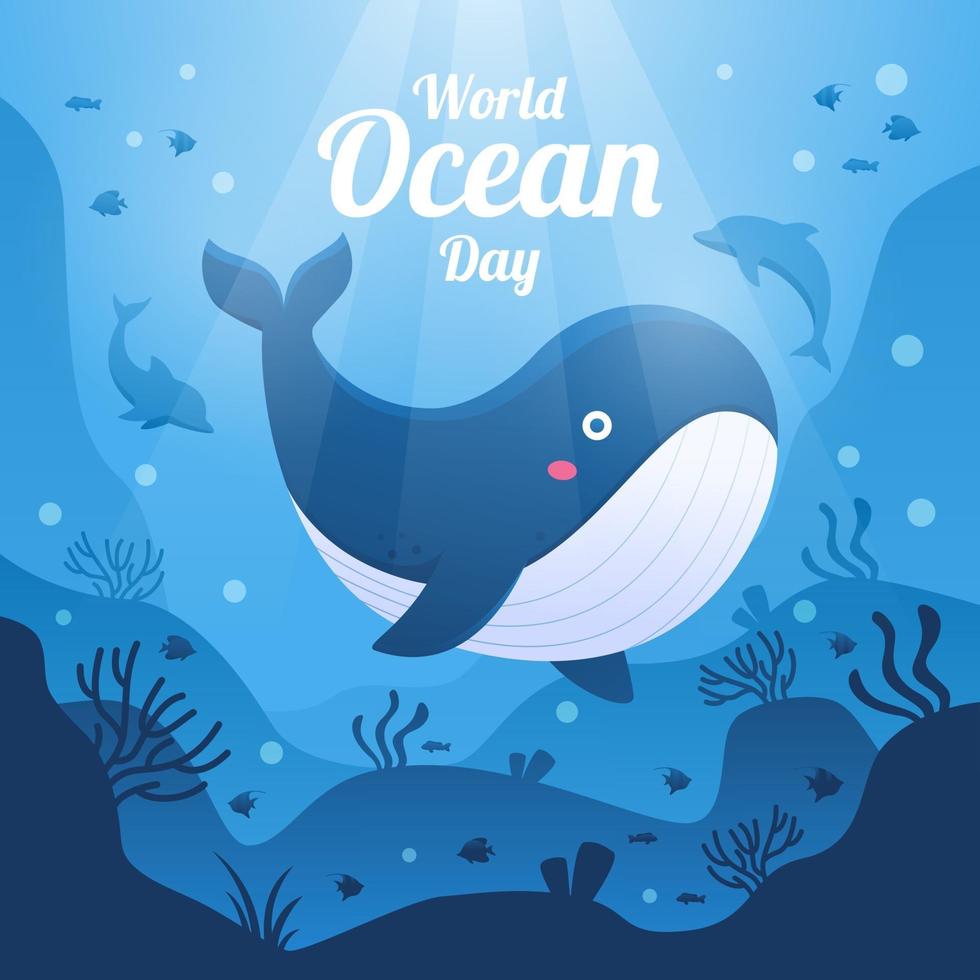 simpatica balena nella giornata mondiale dell'oceano vettore