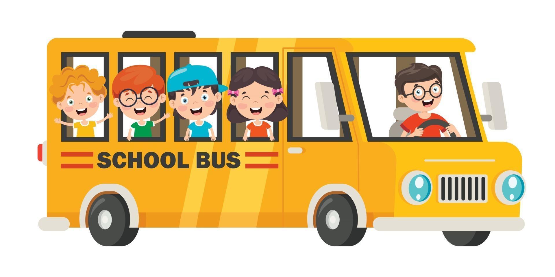 bambini felici e scuolabus vettore