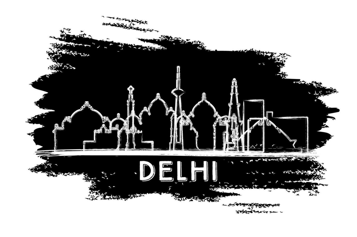 delhi India città orizzonte silhouette. mano disegnato schizzo. attività commerciale viaggio e turismo concetto con moderno architettura. vettore