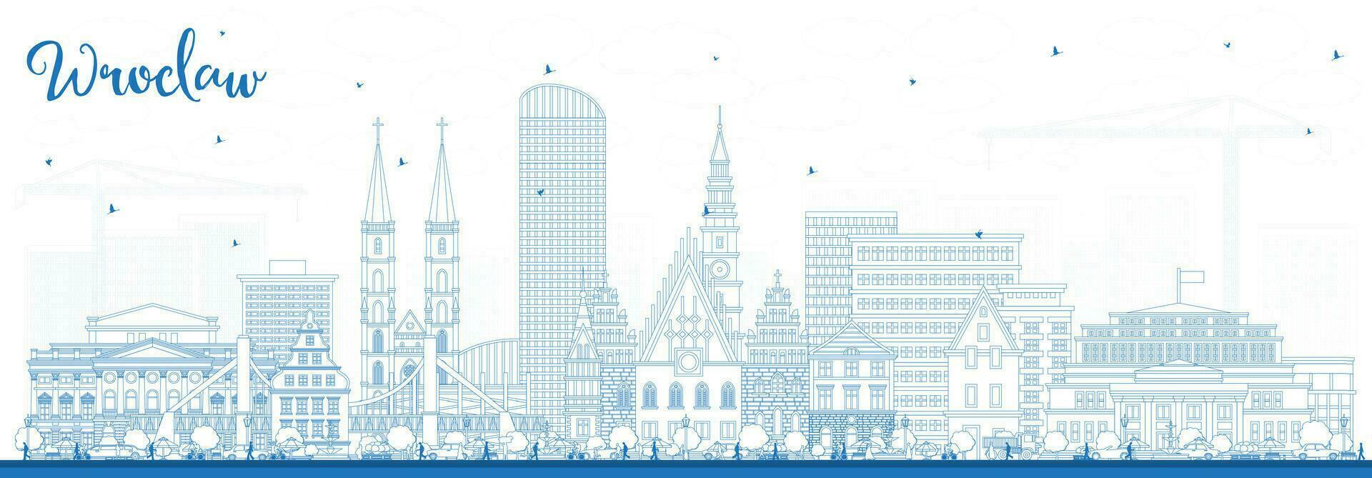 schema Breslavia Polonia città orizzonte con blu edifici. Breslavia paesaggio urbano con punti di riferimento. vettore