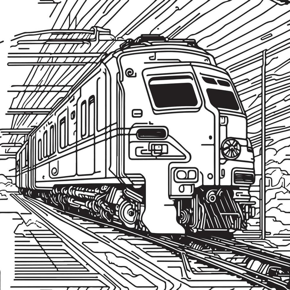 vettore linea arte treno nel movimento. treno linea disegno clip arte.