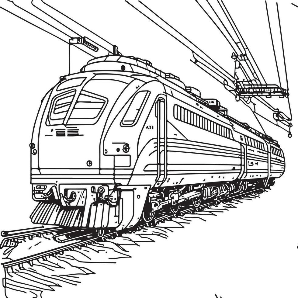 vettore linea arte treno nel movimento. treno linea disegno clip arte.