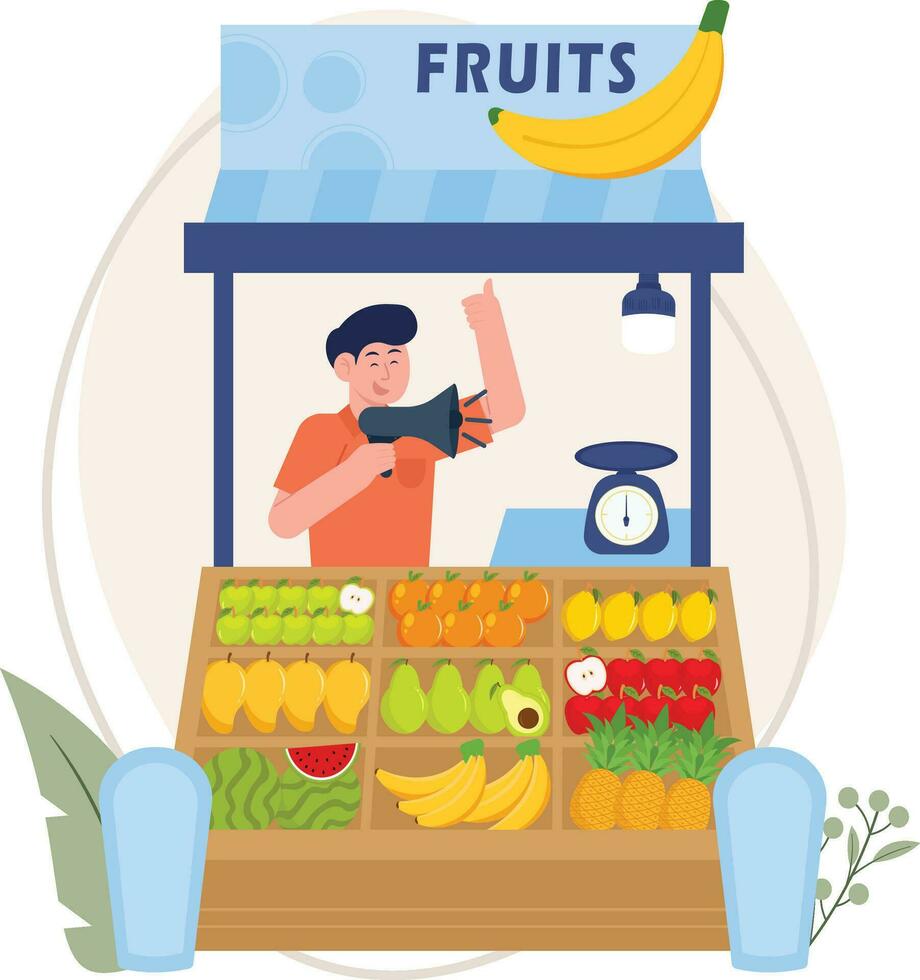 frutta venditore illustrazione vettore