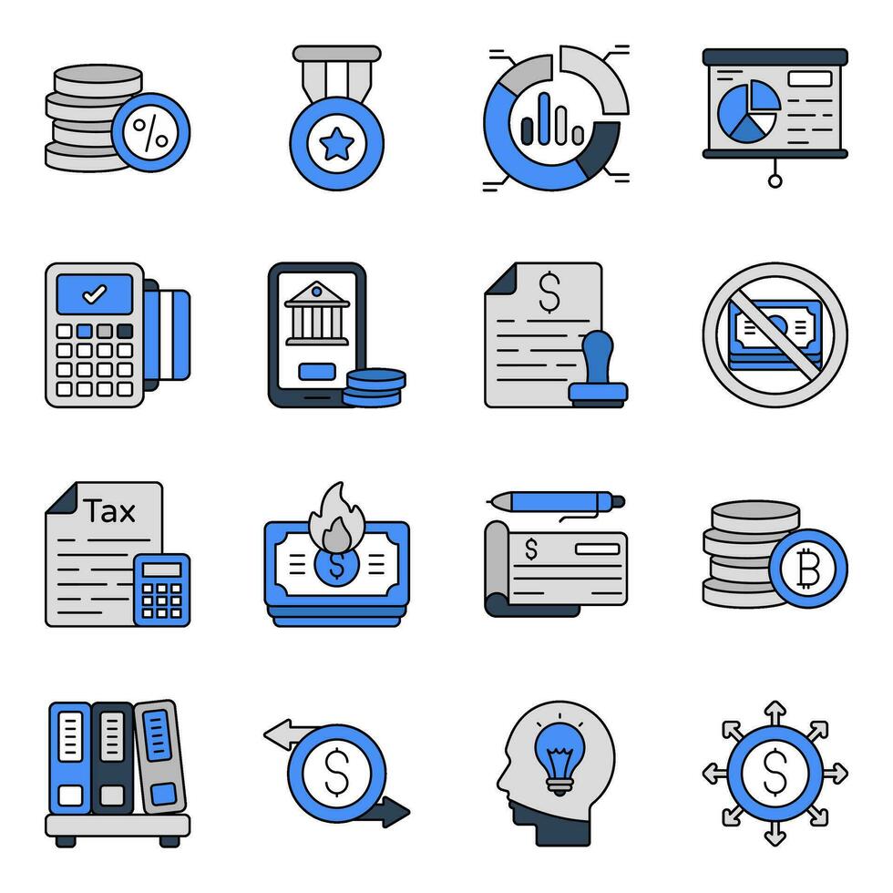pacchetto di icone piatte aziendali e bancarie vettore