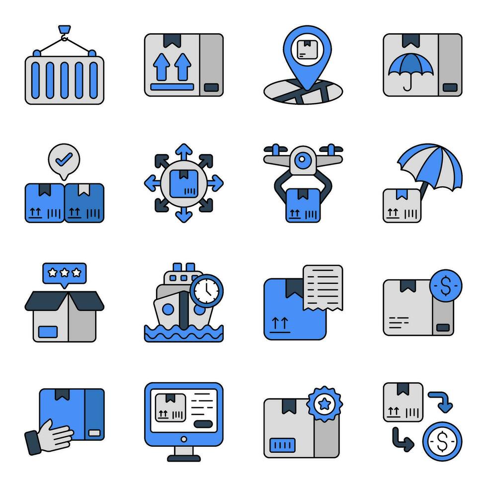imballare di spedizione piatto icone vettore