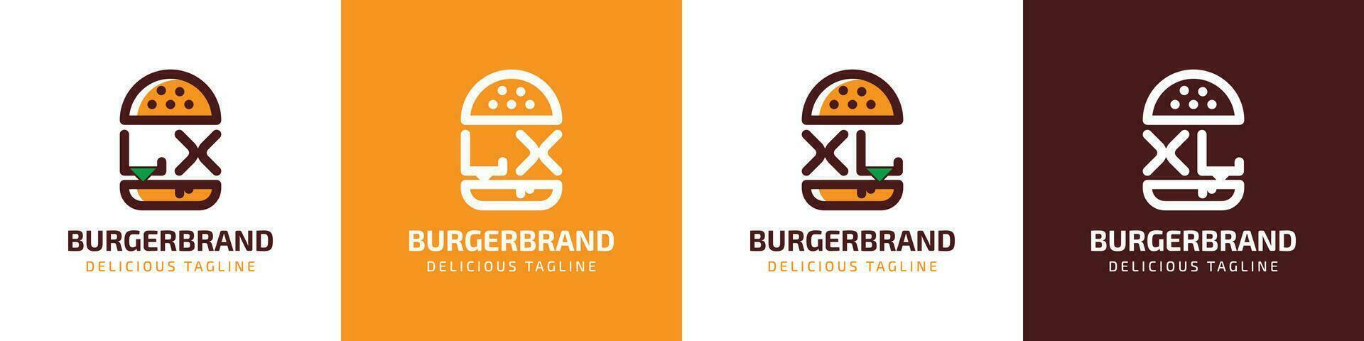 lettera lx e xl hamburger logo, adatto per qualunque attività commerciale relazionato per hamburger con lx o xl iniziali. vettore