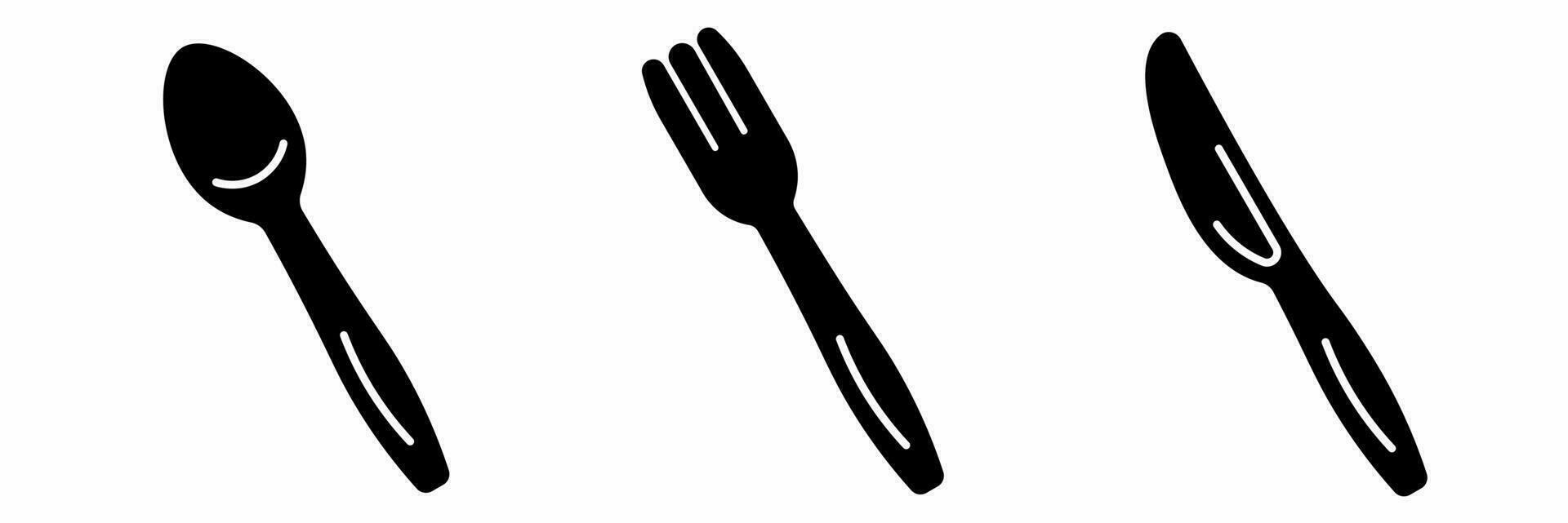 forchetta, coltello, cucchiaio icona nero bianca illustrazione collezione. vettore