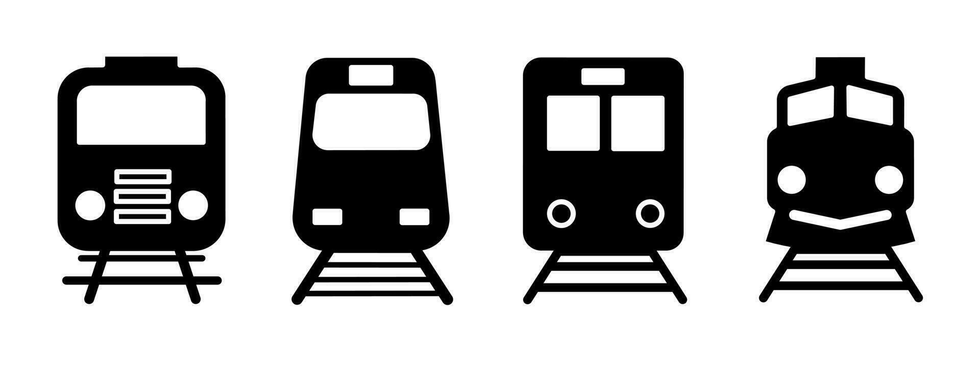 treno icona impostare. treno nero e bianca illustrazione. azione vettore. vettore