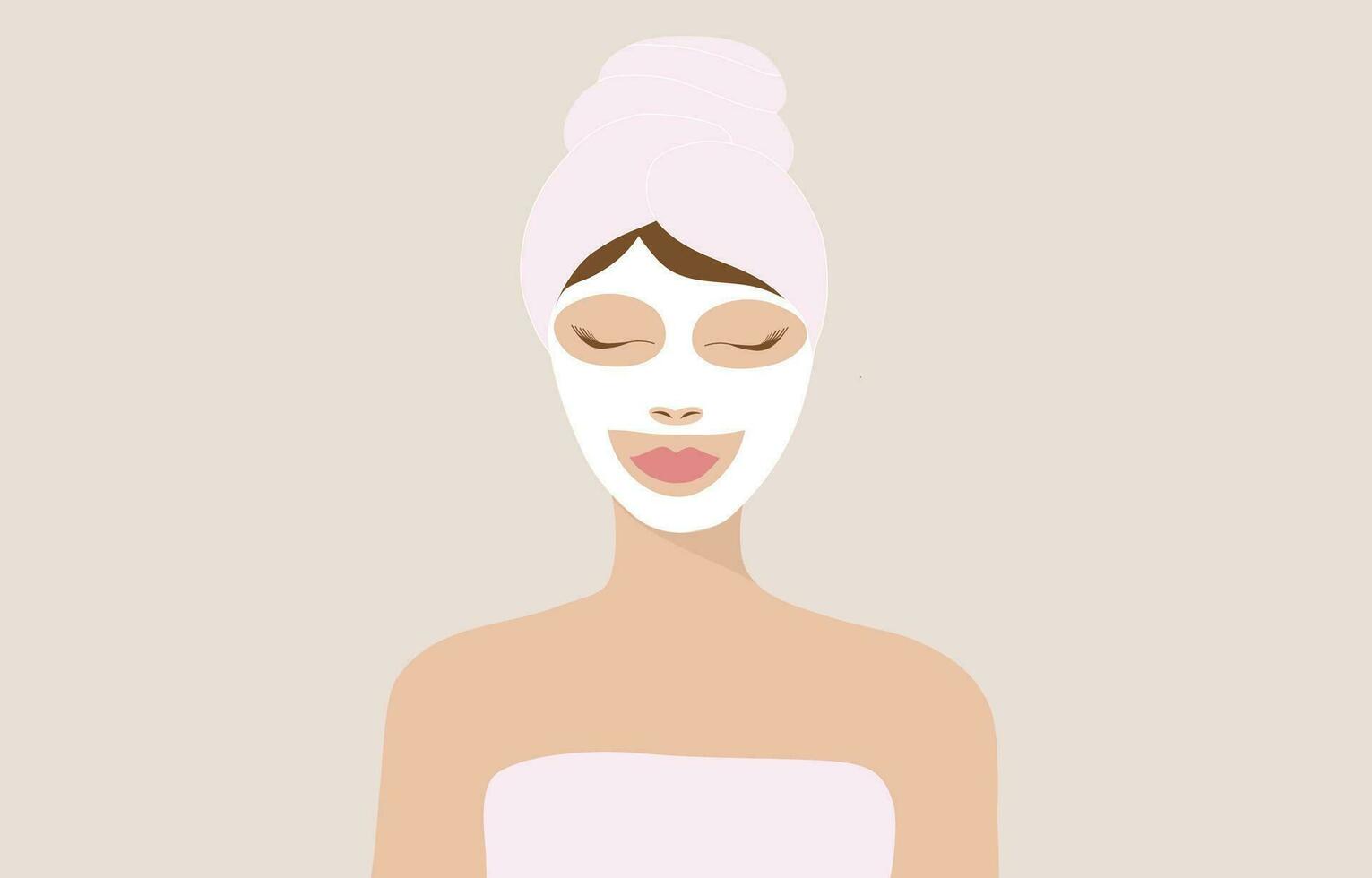 bellissimo donna indossare facciale maschera addormentato nel terme trattamento salone isolato vettore illustrazione. facciale terme design concetto sfondo