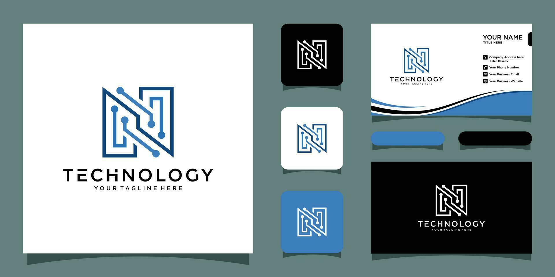 lettera n logo design modello tecnologia, elettronica, digitale con attività commerciale carta design premio vettore