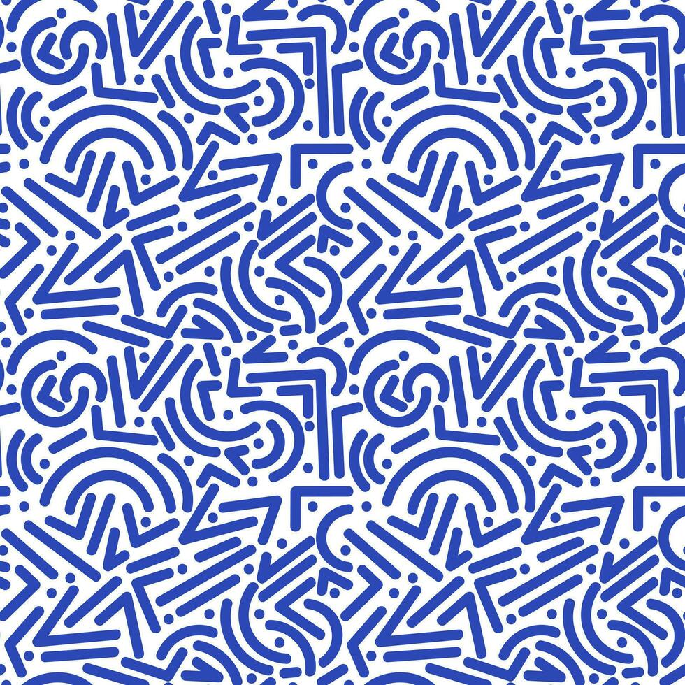 blu linea scarabocchio senza soluzione di continuità modello, creativo minimalista stile astratto sfondo con di base forme vettore