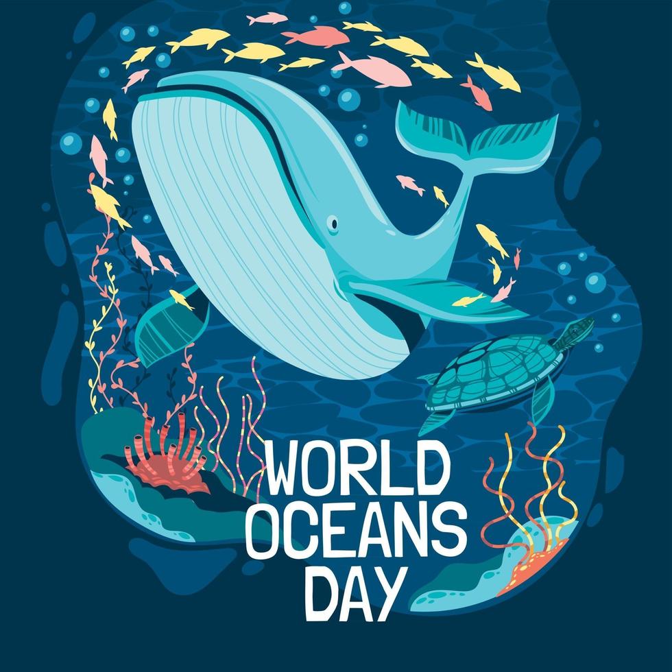 concetto di poster per la giornata mondiale degli oceani vettore